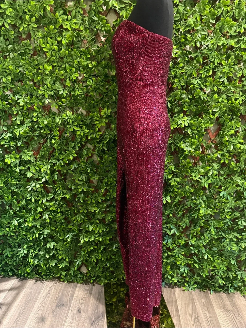 Lavish Lover Wine Red Strapless Sequin Maxi Dress - Picture 9 of 15